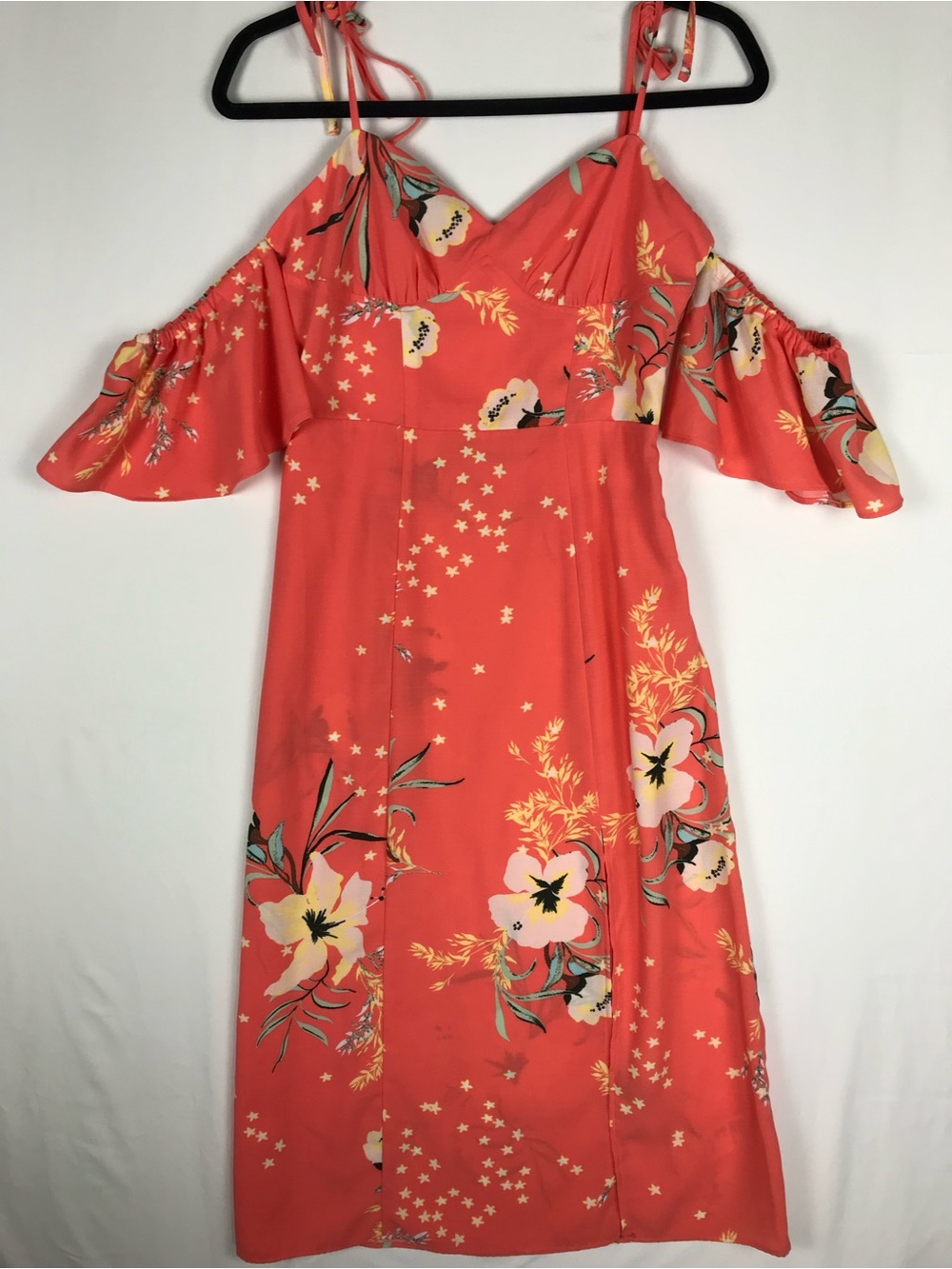 Urban Outfitters Boardwalk Cold Shoulder Midi Dress Floral Peach Orange Sz S